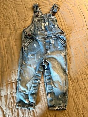 OshKosh B'gosh Washed Light Blue Denim Kids Overalls w/Light Pink & White Floral